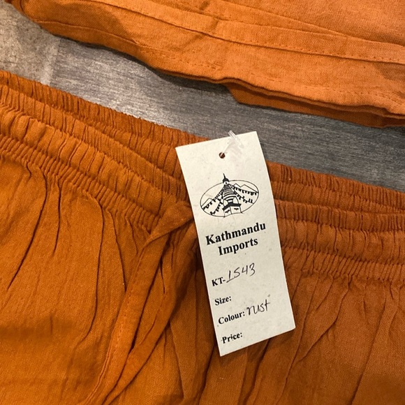 NWT Kathmandu Imports 100% cotton Boho Wide leg pants Wrap top Set - Picture 4 of 6